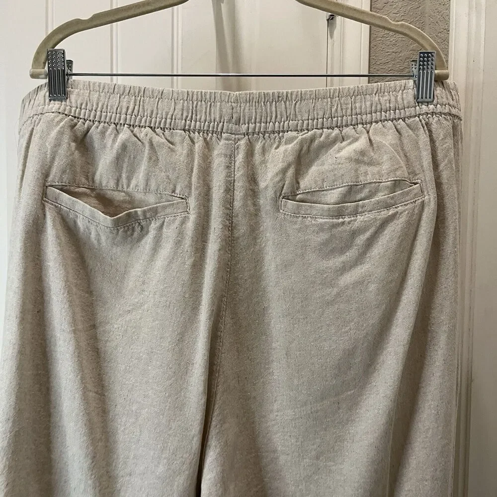 Old Navy Linen Blend Beige Cream Pull On Pants Beachy Coastal Pockets Womens 2XL